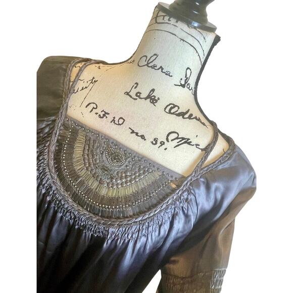 TRULY BY PART TWO TUNIC DRESS SILK GRAY SHINY SZ 6 EMBELLISHED CHIC WHIMSICAL - Picture 9 of 16